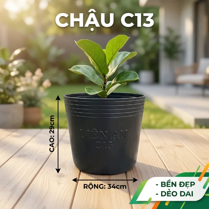 Chậu nhựa dẻo C13 - Chậu nhựa C dẻo đen/đỏ Mgarden