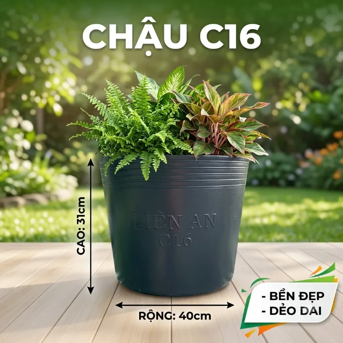 Chậu nhựa dẻo C16 - Chậu nhựa C dẻo đen/đỏ Mgarden