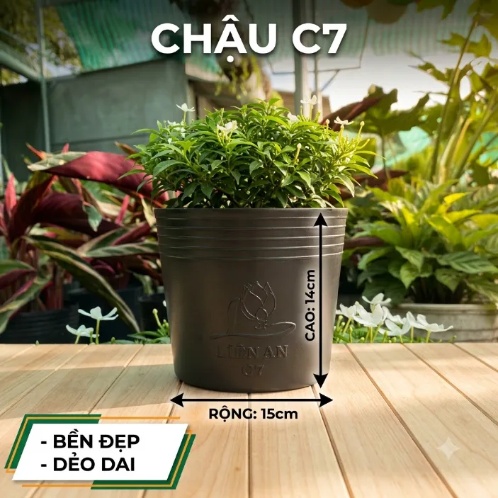 Chậu nhựa dẻo C7 - Chậu nhựa C dẻo đen/đỏ Mgarden