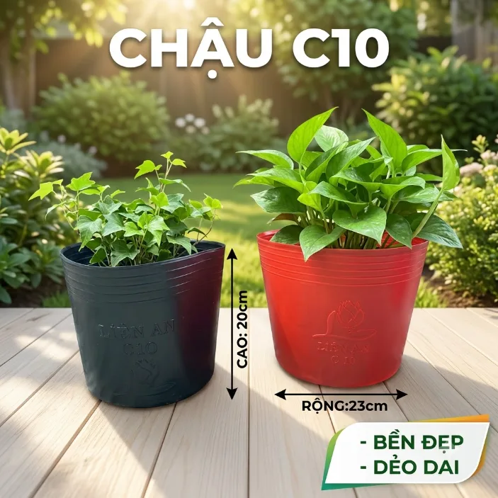 Chậu nhựa dẻo đen/đỏ C10 - Chậu nhựa C dẻo đen/đỏ Mgarden