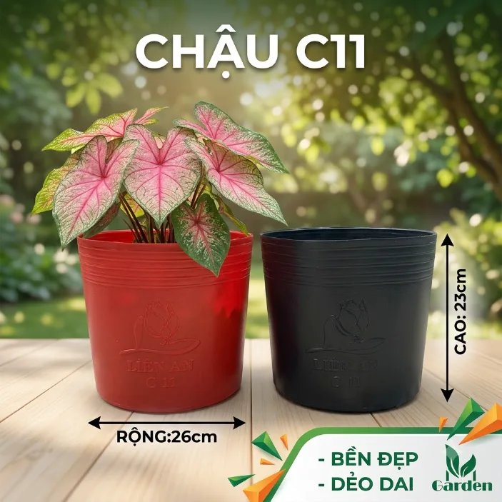 Chậu nhựa dẻo đen/đỏ C11 - Chậu nhựa C dẻo đen/đỏ Mgarden