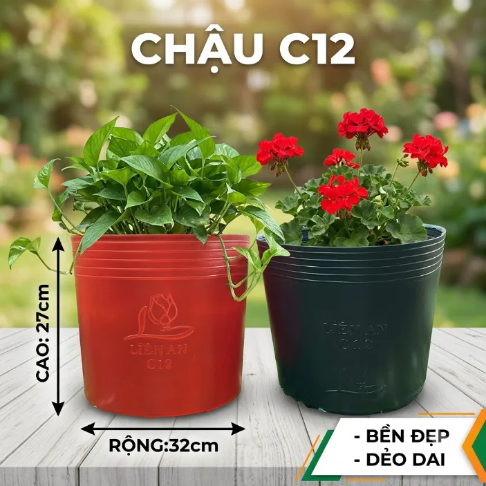 Chậu nhựa dẻo đen/đỏ c12 - Chậu nhựa C dẻo đen/đỏ Mgarden