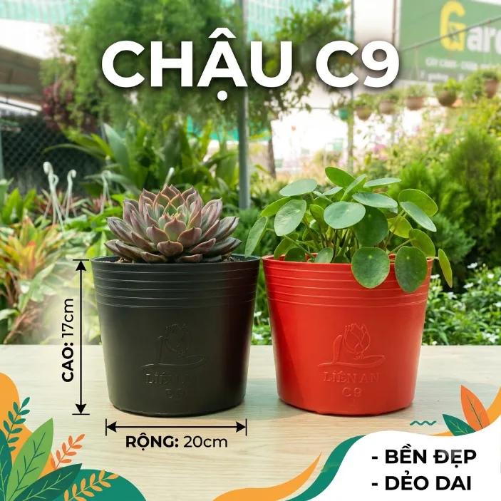 Chậu nhựa dẻo đen/đỏ C9 - Chậu nhựa C dẻo đen/đỏ Mgarden